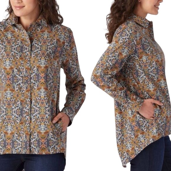 Duluth Trading Print Maker Poplin Tunic Shacket Womens Size XL Crisscross Back - Picture 1 of 11